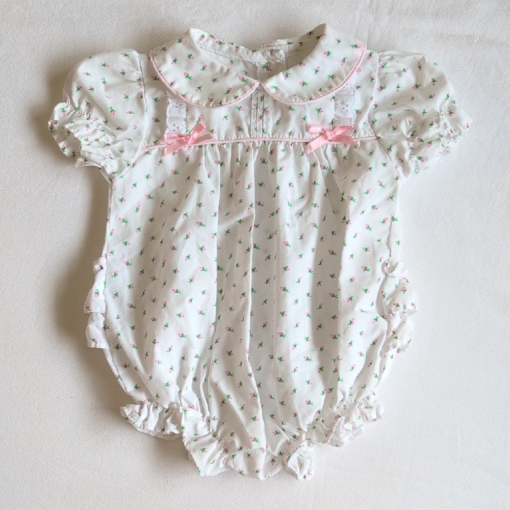 VTG Alexis White Floral Rose Bubble Romper Playsuit Lace 3 Months 3M 10-13lbs